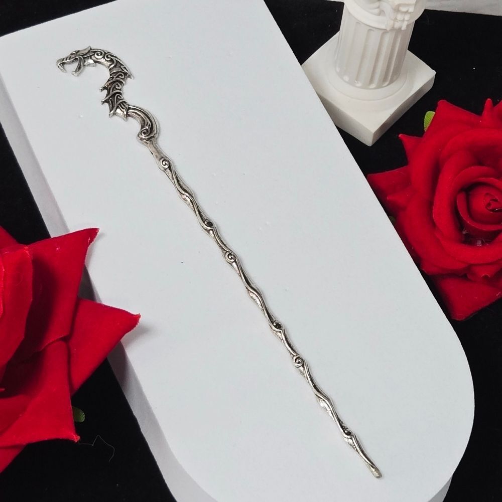 Silver Dragon Hair Stick Egyptian Pharaoh Inspired Hairpin Bun Fantasy Accessory